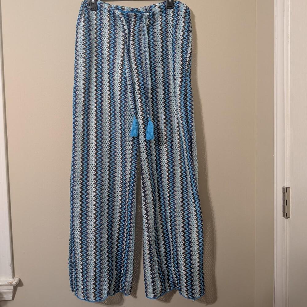 Blue Chevron Crochet Wide Leg Pants Beach Cover Up Missoni Style